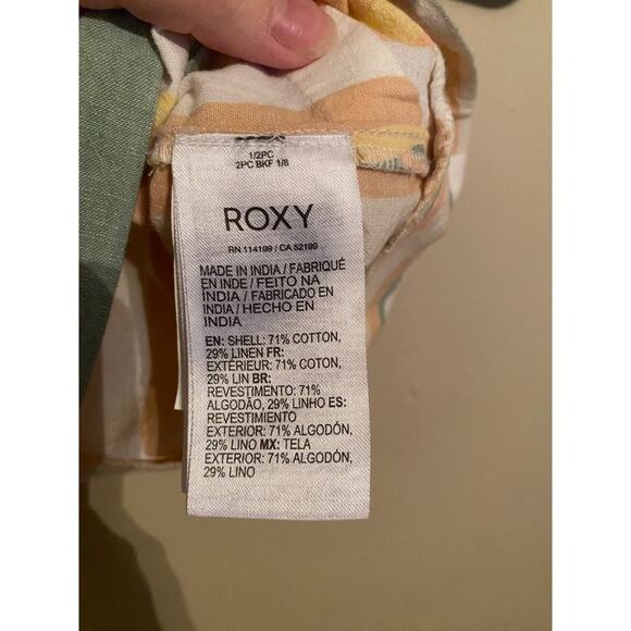 Roxy Women's Crop Tank Top Medium Linen Cropped Pastel Striped Shirt - Picture 3 of 5
